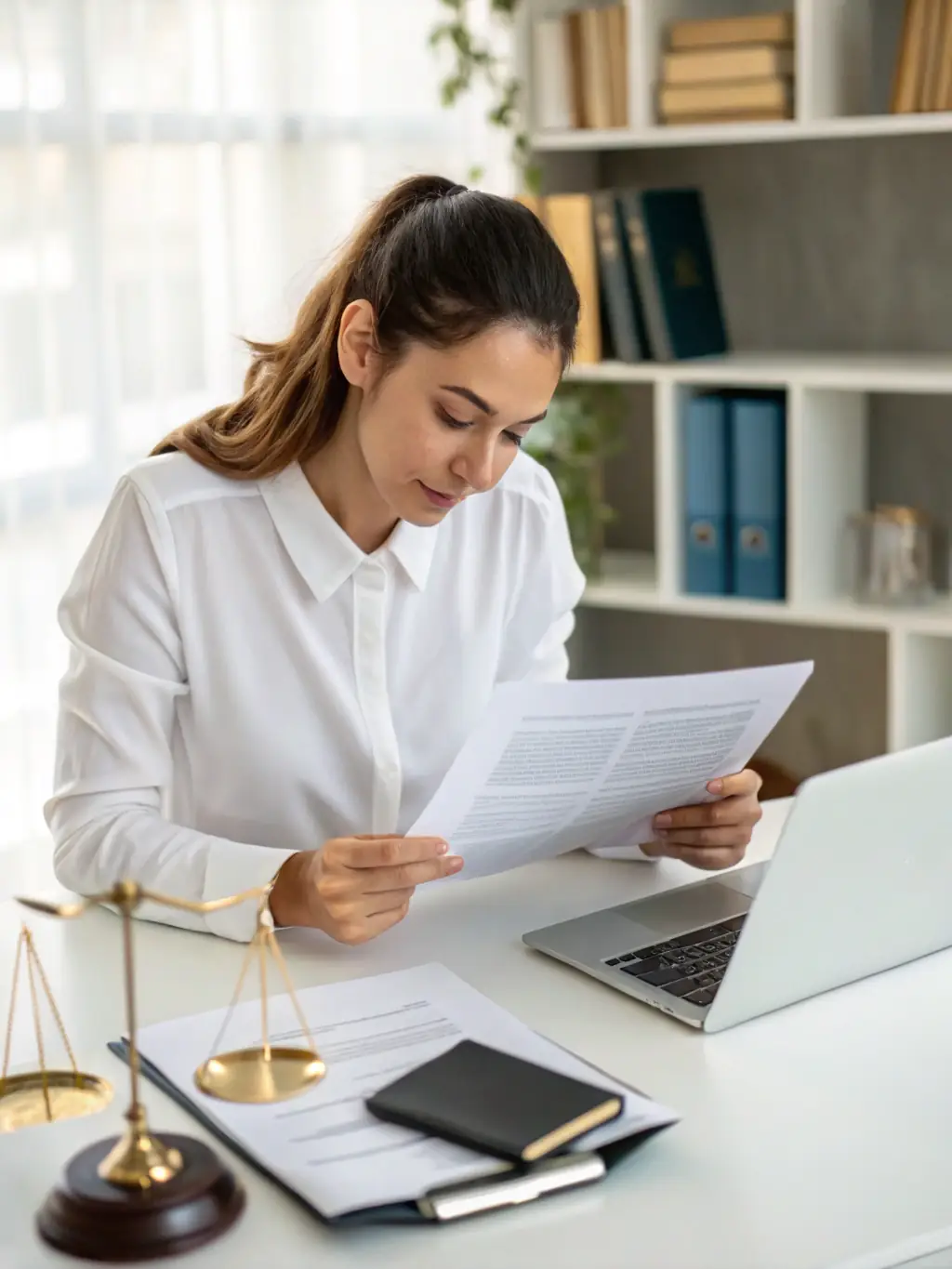 A compliance officer reviewing regulatory documents and ensuring adherence to industry standards and legal requirements.